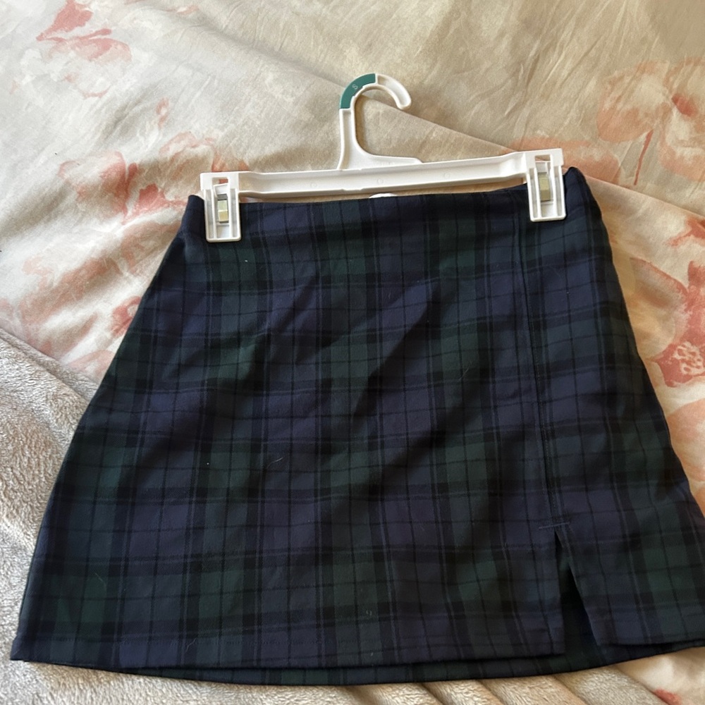 Hollister Navy and Green Plaid Mini Skirt